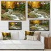 Forest Waterfall with Yellow Trees  Artwork Canvas Print