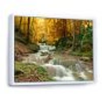 Forest Waterfall with Yellow Trees  Artwork Canvas Print