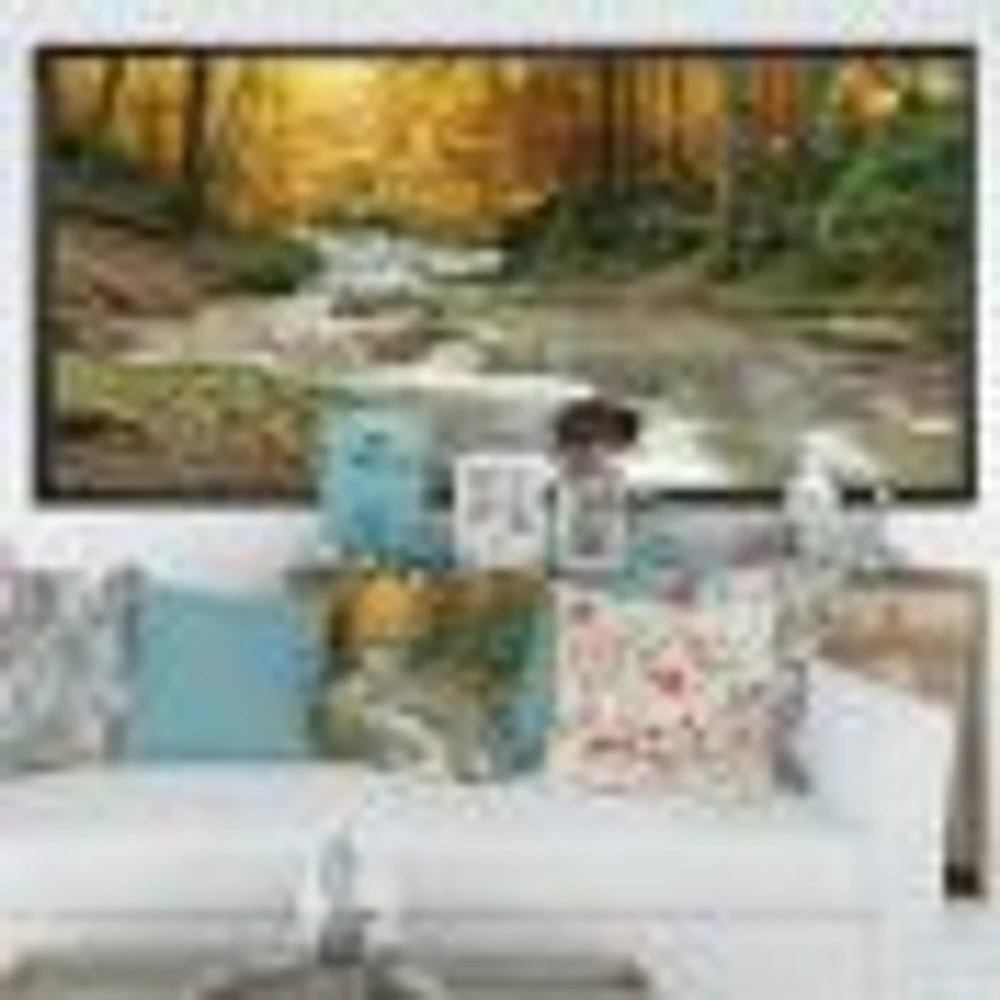 Forest Waterfall with Yellow Trees  Artwork Canvas Print