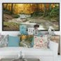 Forest Waterfall with Yellow Trees  Artwork Canvas Print