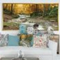 Forest Waterfall with Yellow Trees  Artwork Canvas Print