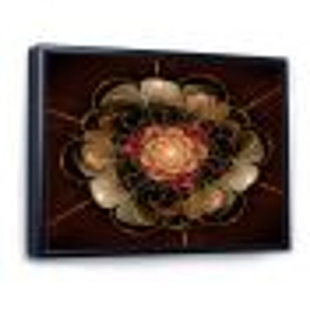 Dark Gold Red Fractal Flower Pattern  Wall Art