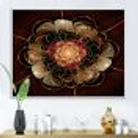 Dark Gold Red Fractal Flower Pattern  Wall Art