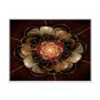 Dark Gold Red Fractal Flower Pattern  Wall Art