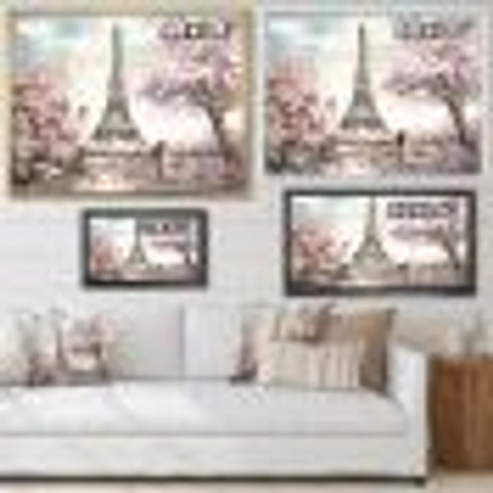 Toile imprimée « Eiffel with Pink Flowers »