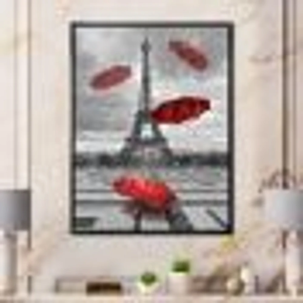 Toile « Flying Umbrella with Eiffel Tower »