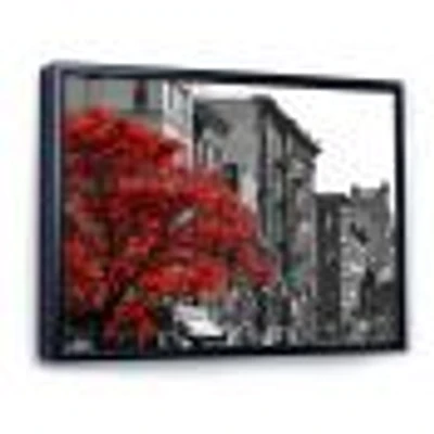 Toile « Red Tree on Black and White New York City Street »