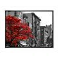 Toile « Red Tree on Black and White New York City Street »