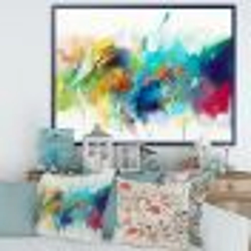 Turquoise Story with Touches of Yellow and Red  Canvas Wall Art Print