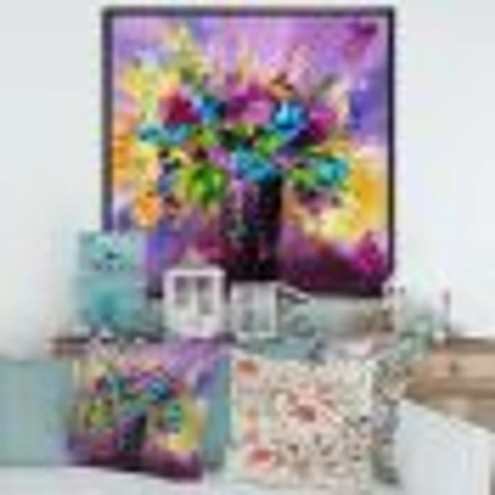 Bright Bouquet of Spring Flowers on Purple Background  Canvas Wall Art Print