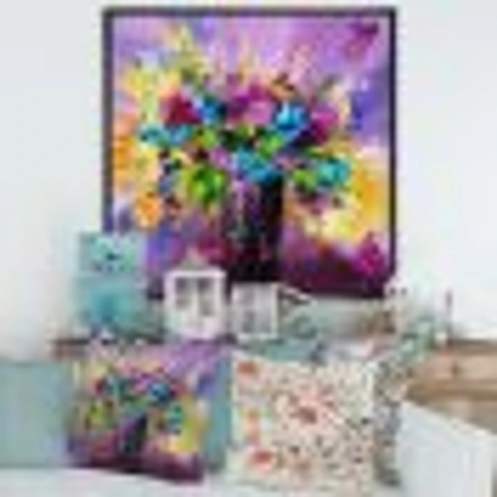 Toile imprimée « Bright Bouquet of Spring Flowers on Purple Background »