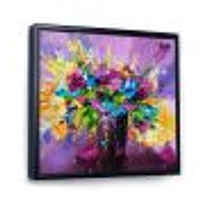 Bright Bouquet of Spring Flowers on Purple Background  Canvas Wall Art Print