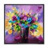 Bright Bouquet of Spring Flowers on Purple Background  Canvas Wall Art Print