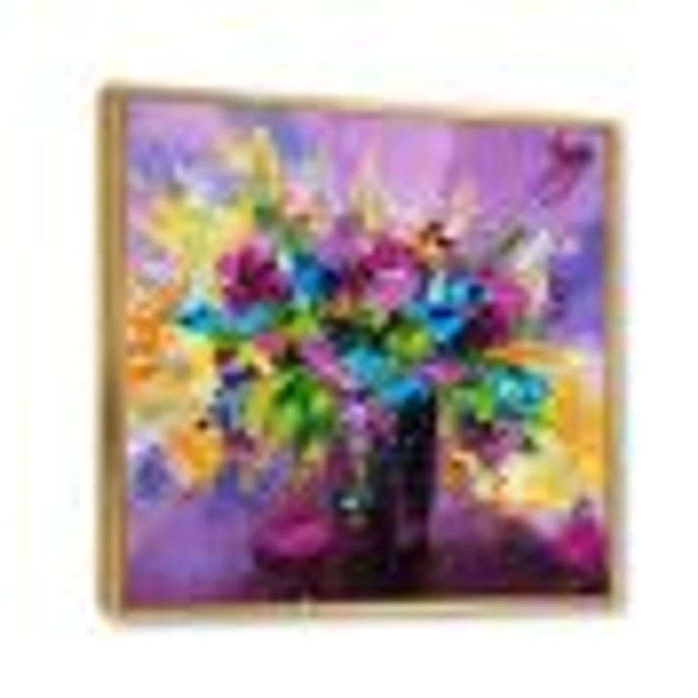 Bright Bouquet of Spring Flowers on Purple Background  Canvas Wall Art Print