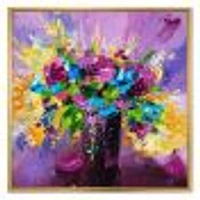 Bright Bouquet of Spring Flowers on Purple Background  Canvas Wall Art Print