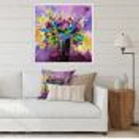 Bright Bouquet of Spring Flowers on Purple Background  Canvas Wall Art Print