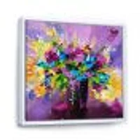 Bright Bouquet of Spring Flowers on Purple Background  Canvas Wall Art Print