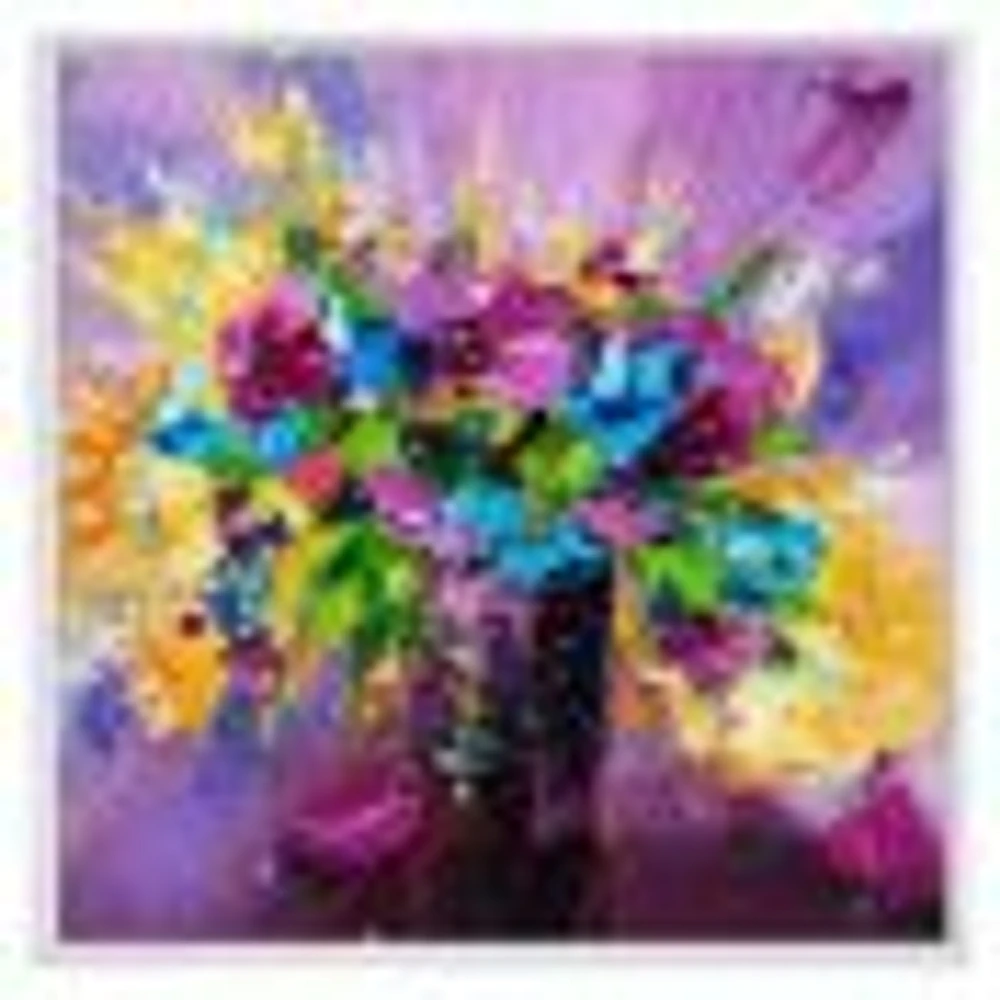 Bright Bouquet of Spring Flowers on Purple Background  Canvas Wall Art Print