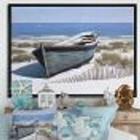 Blue Boat on Beach  Canvas Wall Art Print