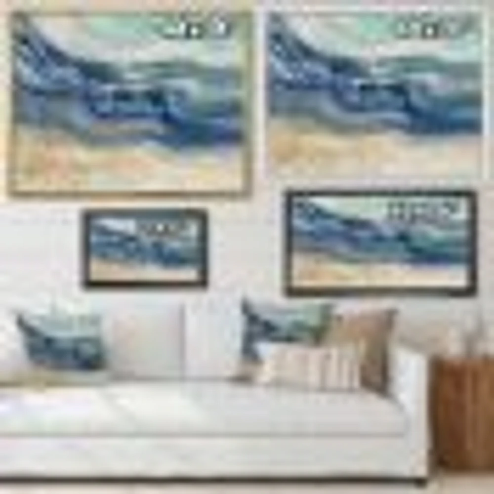 Toile « Coast Blue Sea Waves Watercolour » en bois