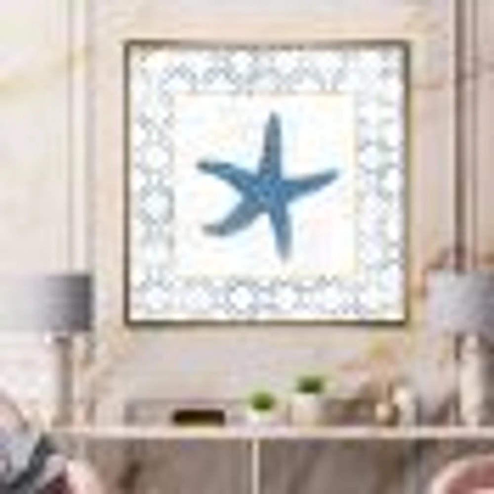 Navy Starfish with Gold  Canvas Wall Art