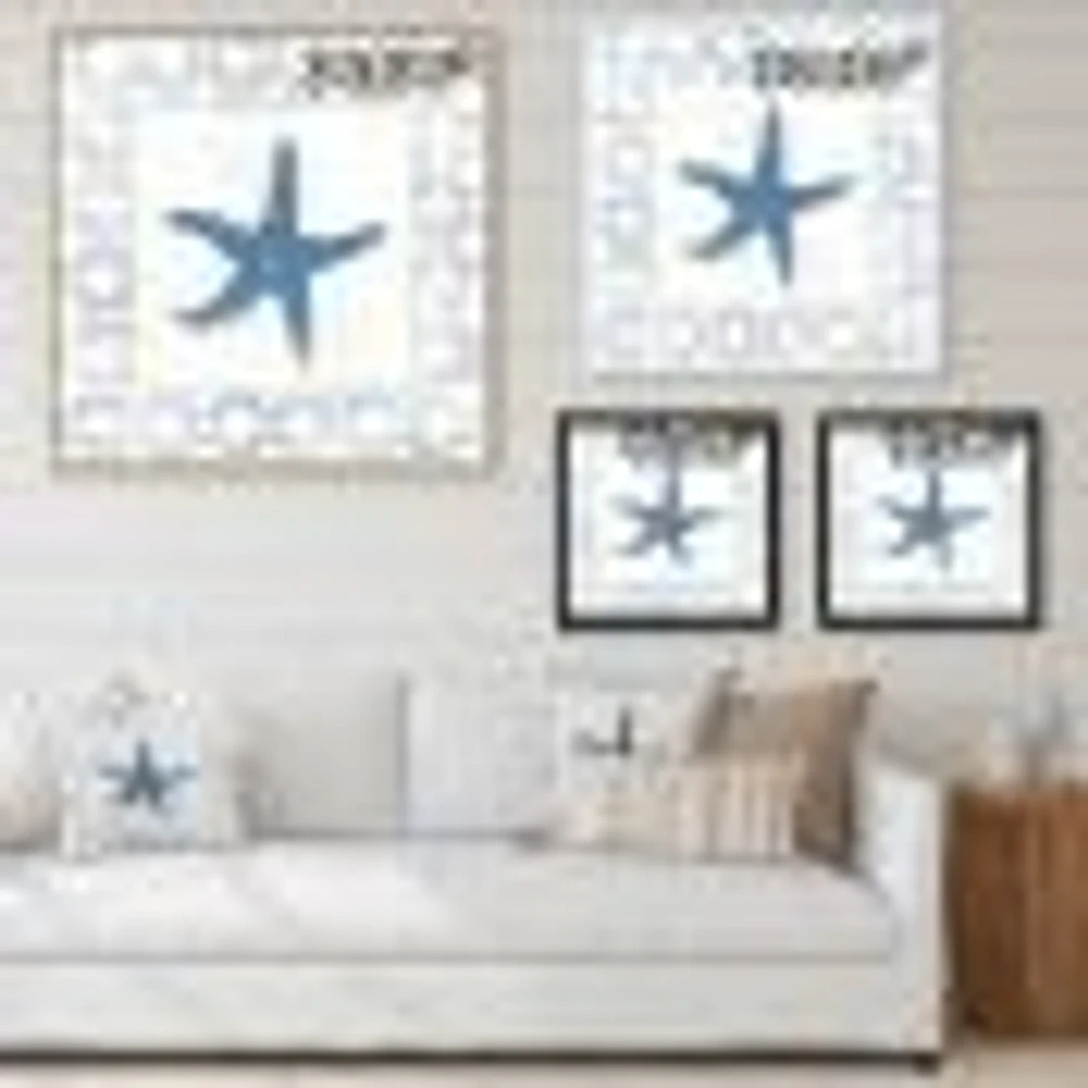 Navy Starfish with Gold  Canvas Wall Art