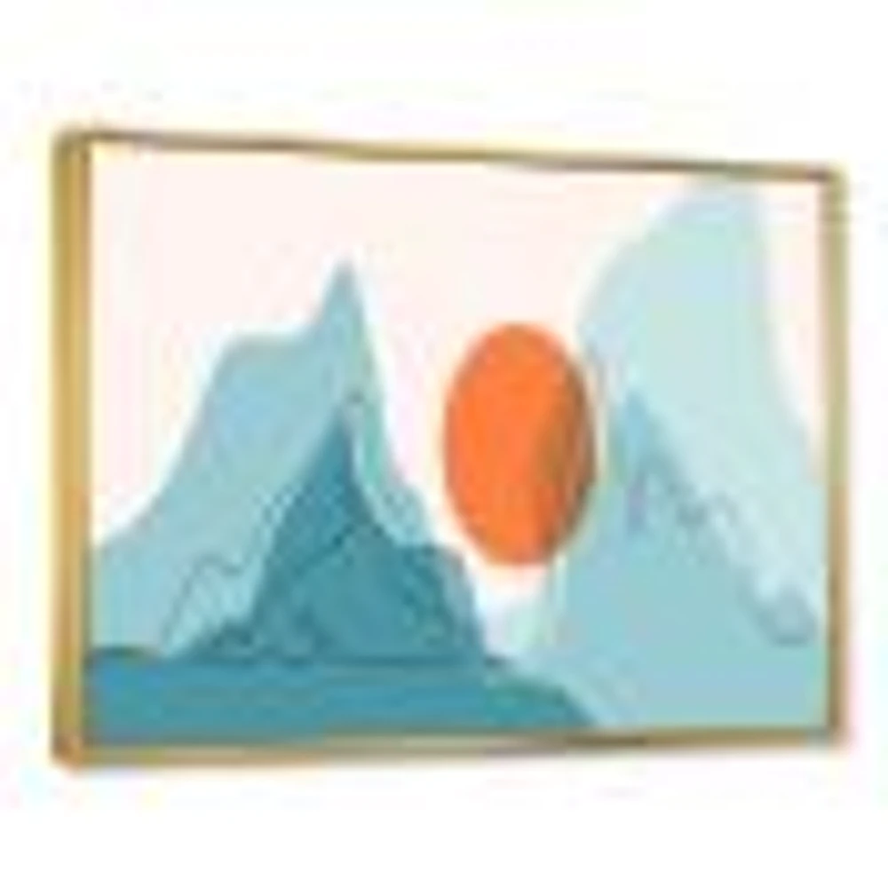 Red Moon Over Abstract Blue Mountains I  Wall Art