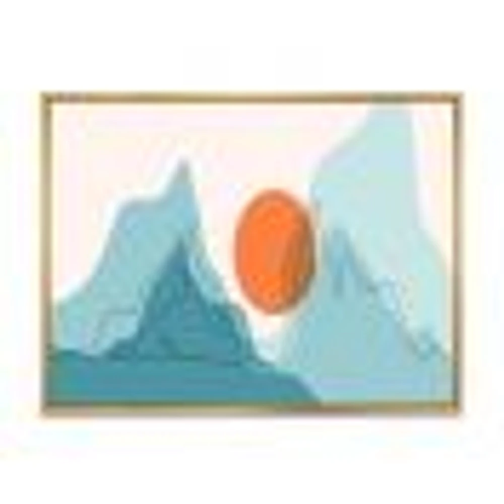 Red Moon Over Abstract Blue Mountains I  Wall Art