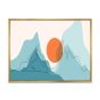 Red Moon Over Abstract Blue Mountains I  Wall Art