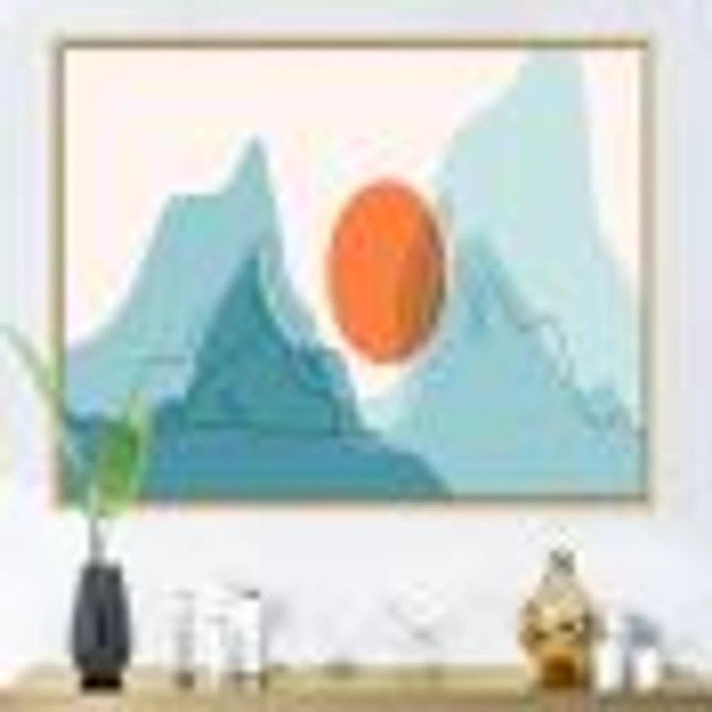 Red Moon Over Abstract Blue Mountains I  Wall Art