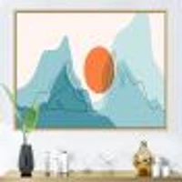 Red Moon Over Abstract Blue Mountains I  Wall Art