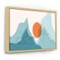 Red Moon Over Abstract Blue Mountains I  Wall Art