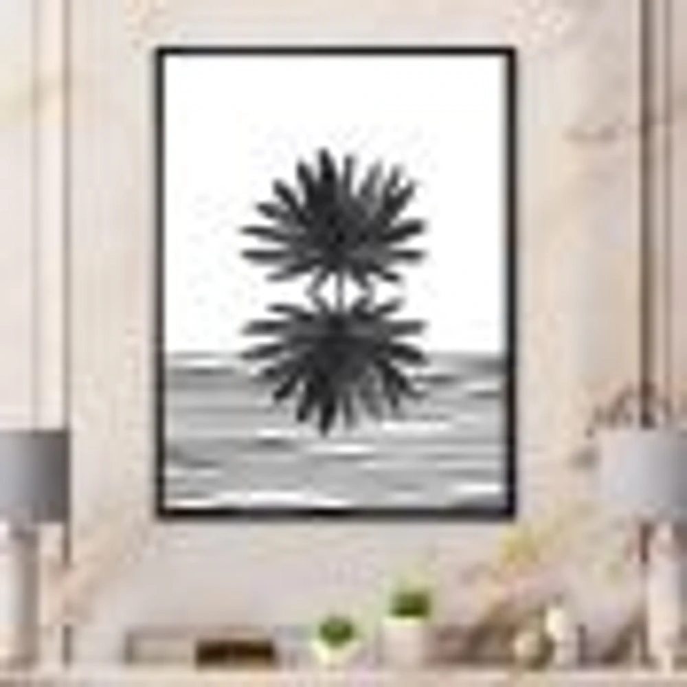 Black and White Tropical Leaf on Striped II  Wall Art