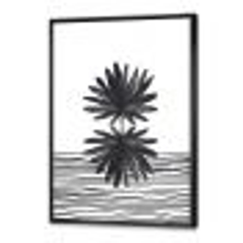 Black and White Tropical Leaf on Striped II  Wall Art