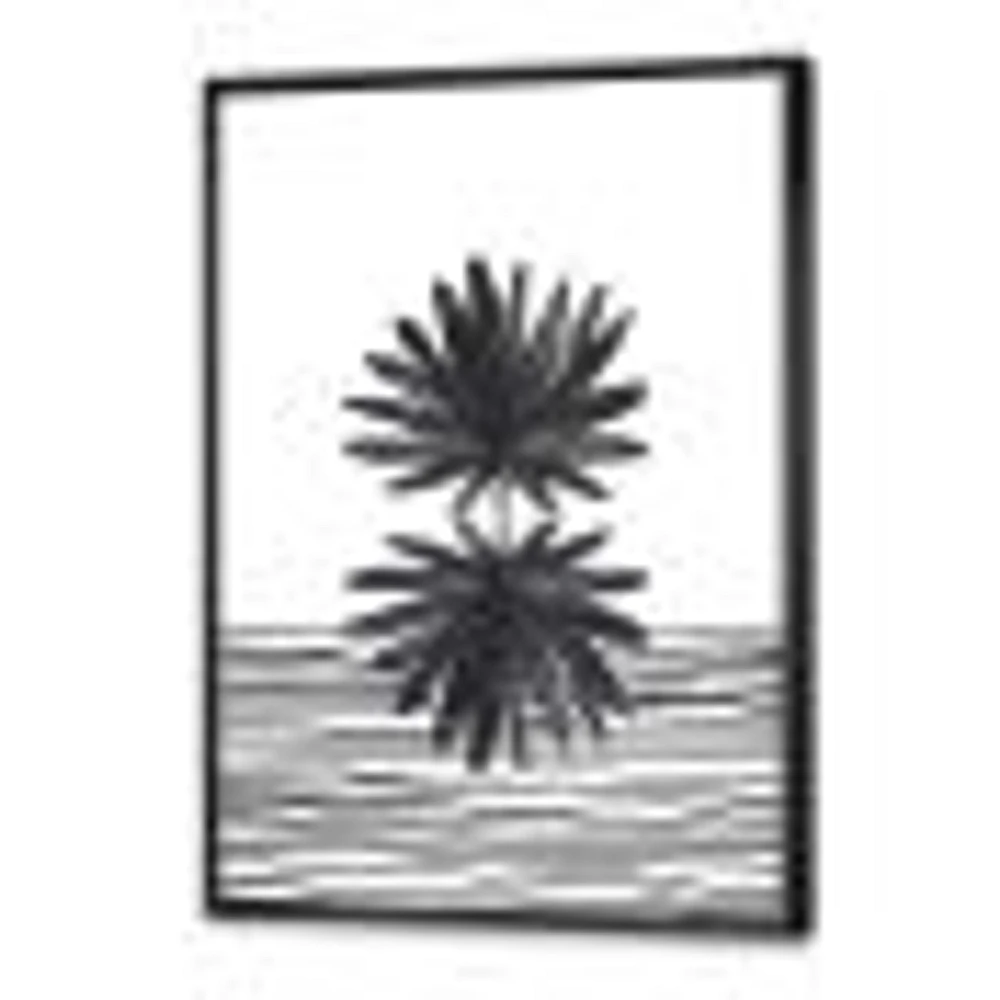 Toile « Black and White Tropical Leaf on Striped II »