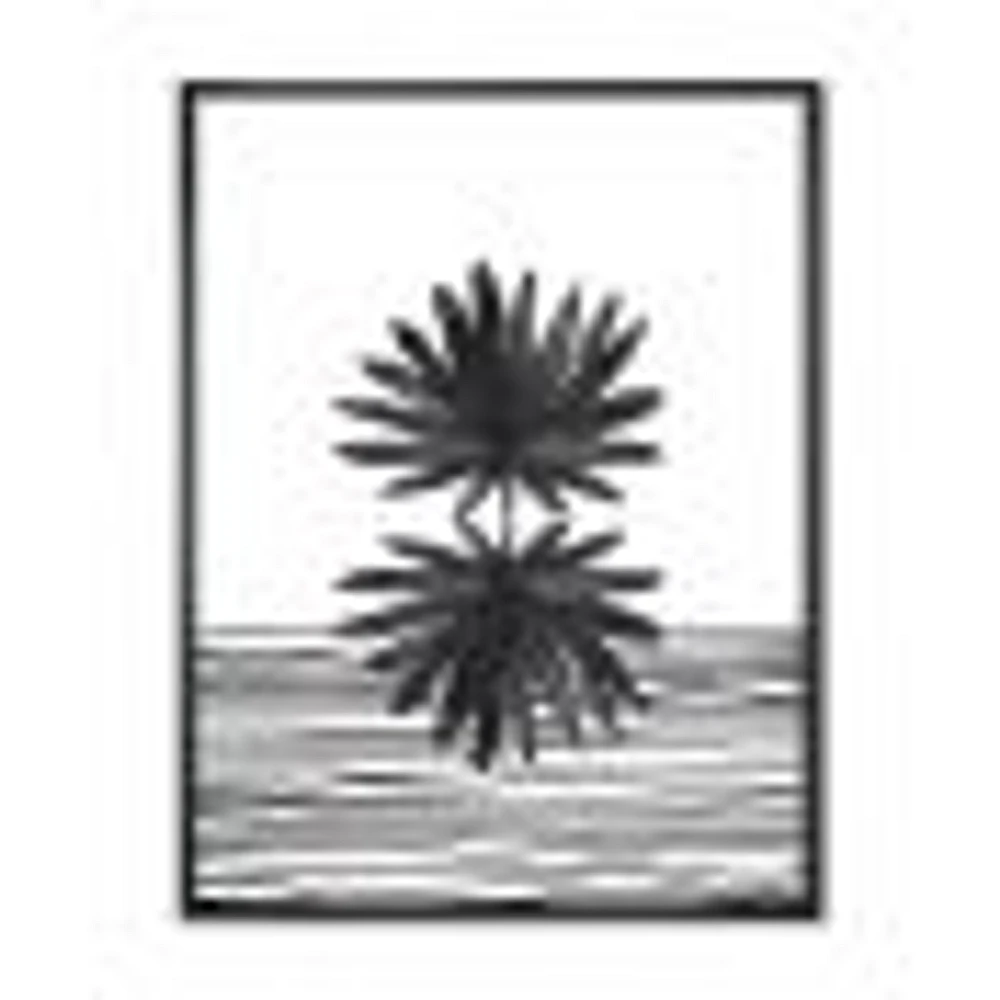 Black and White Tropical Leaf on Striped II  Wall Art