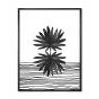 Toile « Black and White Tropical Leaf on Striped II »