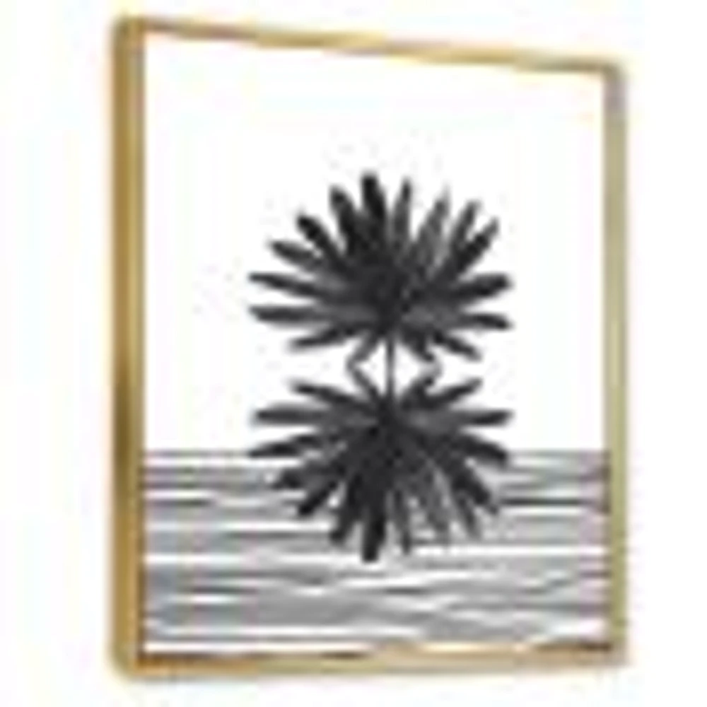 Black and White Tropical Leaf on Striped II  Wall Art