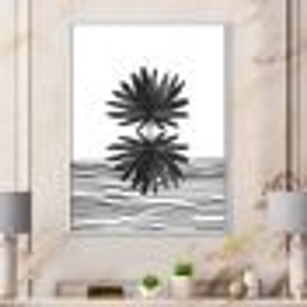 Black and White Tropical Leaf on Striped II  Wall Art