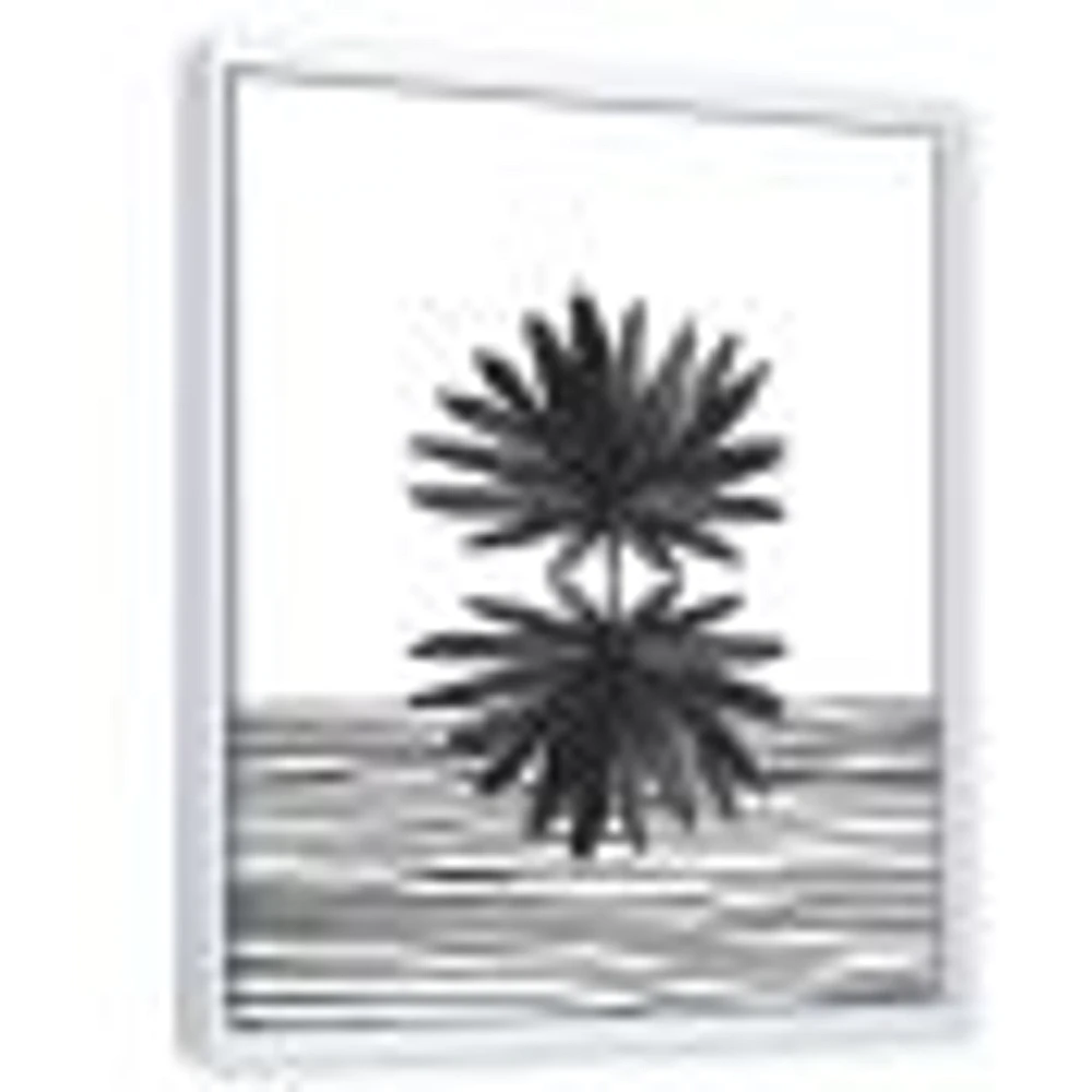 Black and White Tropical Leaf on Striped II  Wall Art