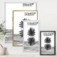 Black and White Tropical Leaf on Striped II  Wall Art