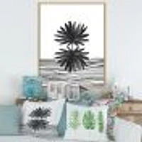 Black and White Tropical Leaf on Striped II  Wall Art