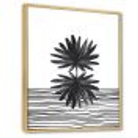 Black and White Tropical Leaf on Striped II  Wall Art