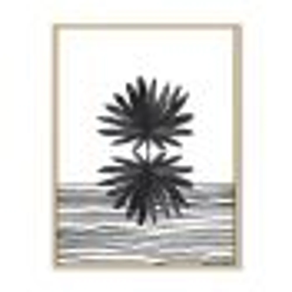 Toile « Black and White Tropical Leaf on Striped II »