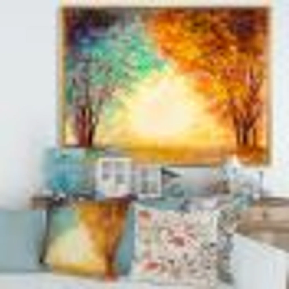 Toile « Alley Through The Park Autumn Sunset »