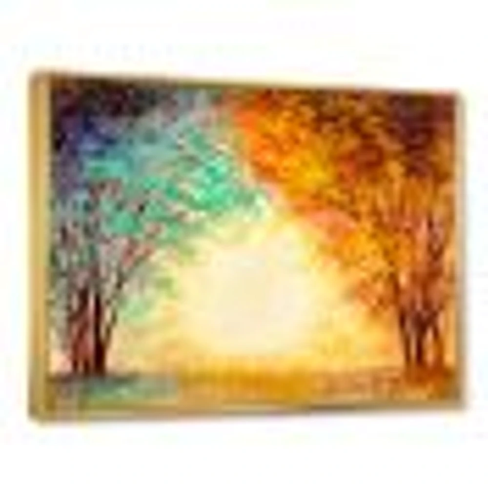 Toile « Alley Through The Park Autumn Sunset »