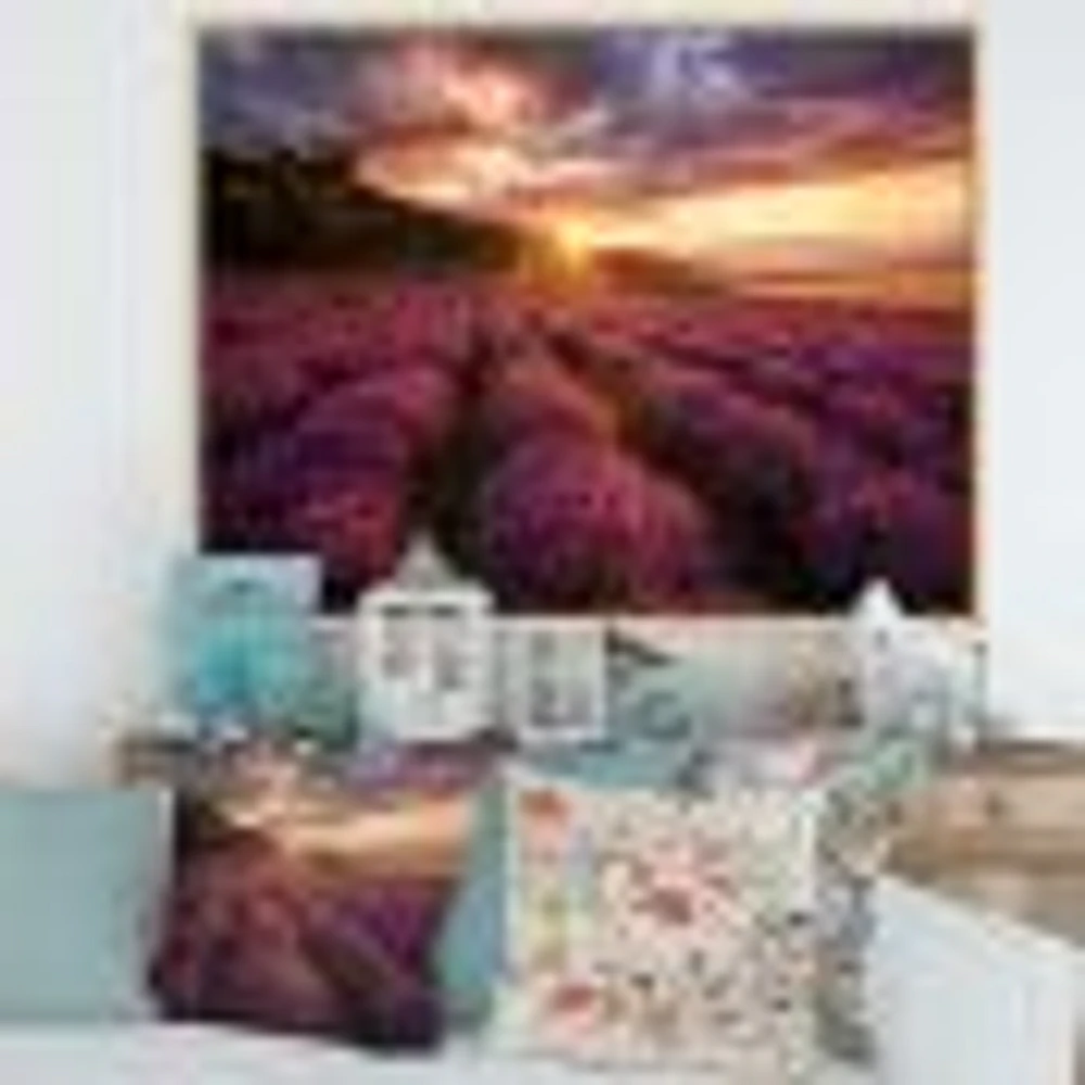 Sunrise & Dramatic Clouds Over Lavender Field IV  Wall Art