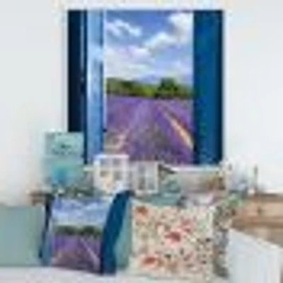 Lavender Field Through Blue Open Cottage Window Wall Art