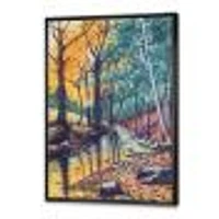 Landscape with River Autumn Forest Sunset  Wall Art