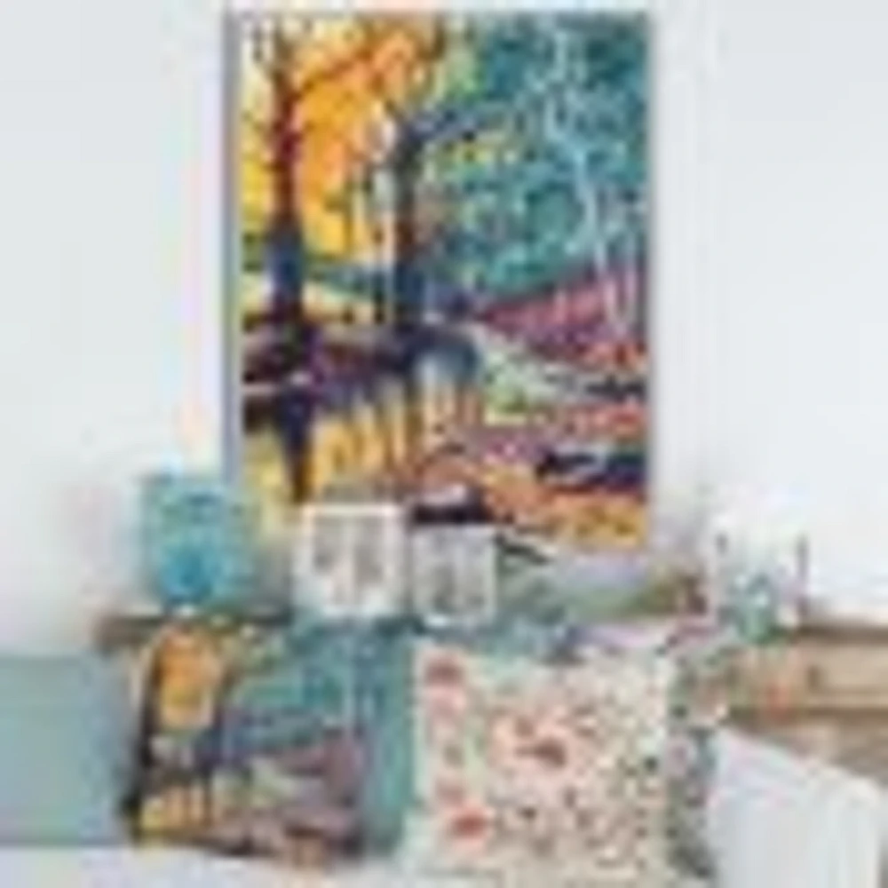 Landscape with River Autumn Forest Sunset  Wall Art